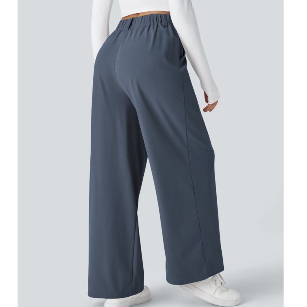 NWT Halara Flex High Waisted Pleated Wide Leg Waffle Work Pants Blue Size S - Picture 2 of 12